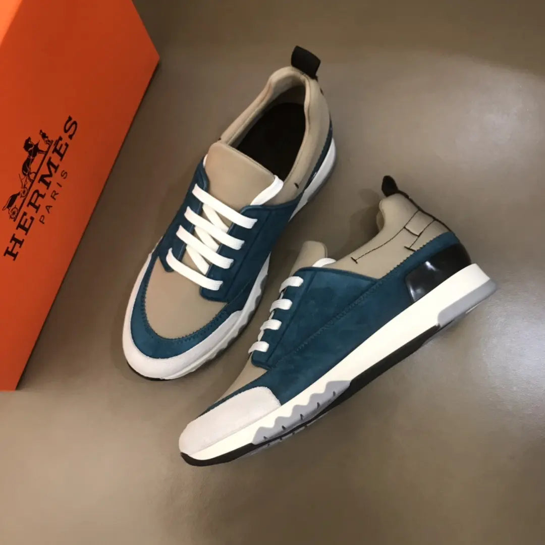 Hermes Paris Blue Beige White Sneakers