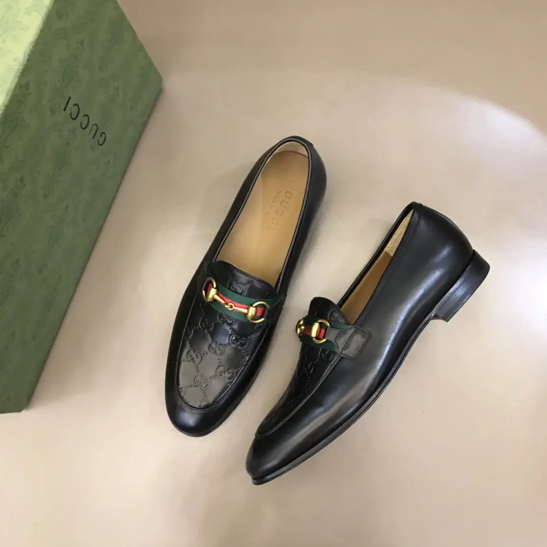 Gucci Horsebit Monogram Black Leather Loafers