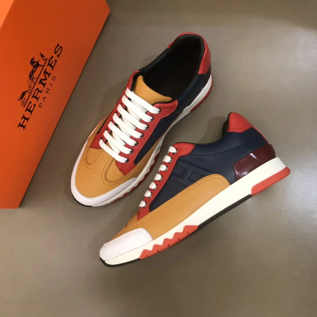 Hermes Tan Navy Red White Sneakers