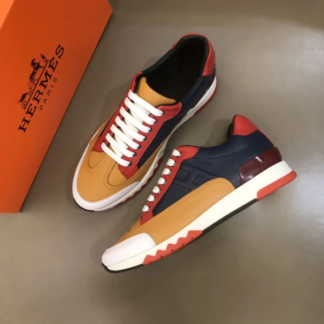 Hermes Tan Navy Red White Sneakers