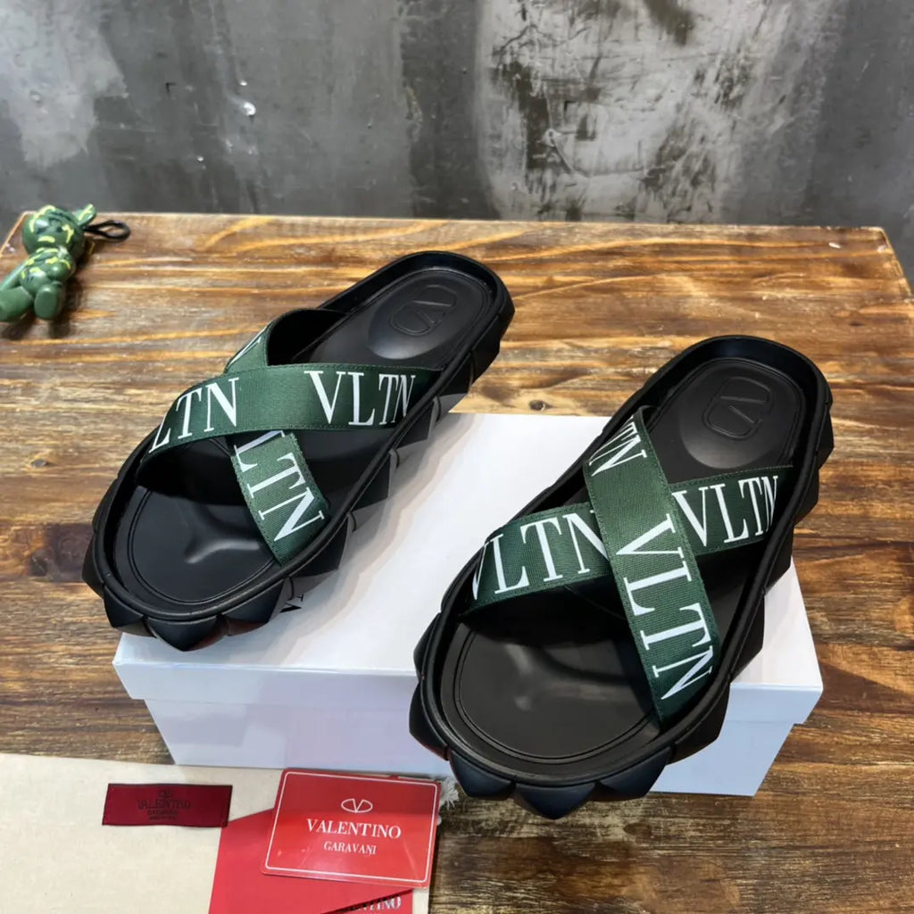Valentino Garavani VLTN Black Green Sandals