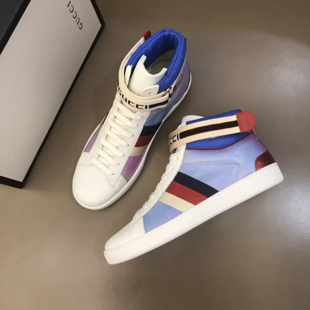 Gucci High Top White Blue Red Sneakers