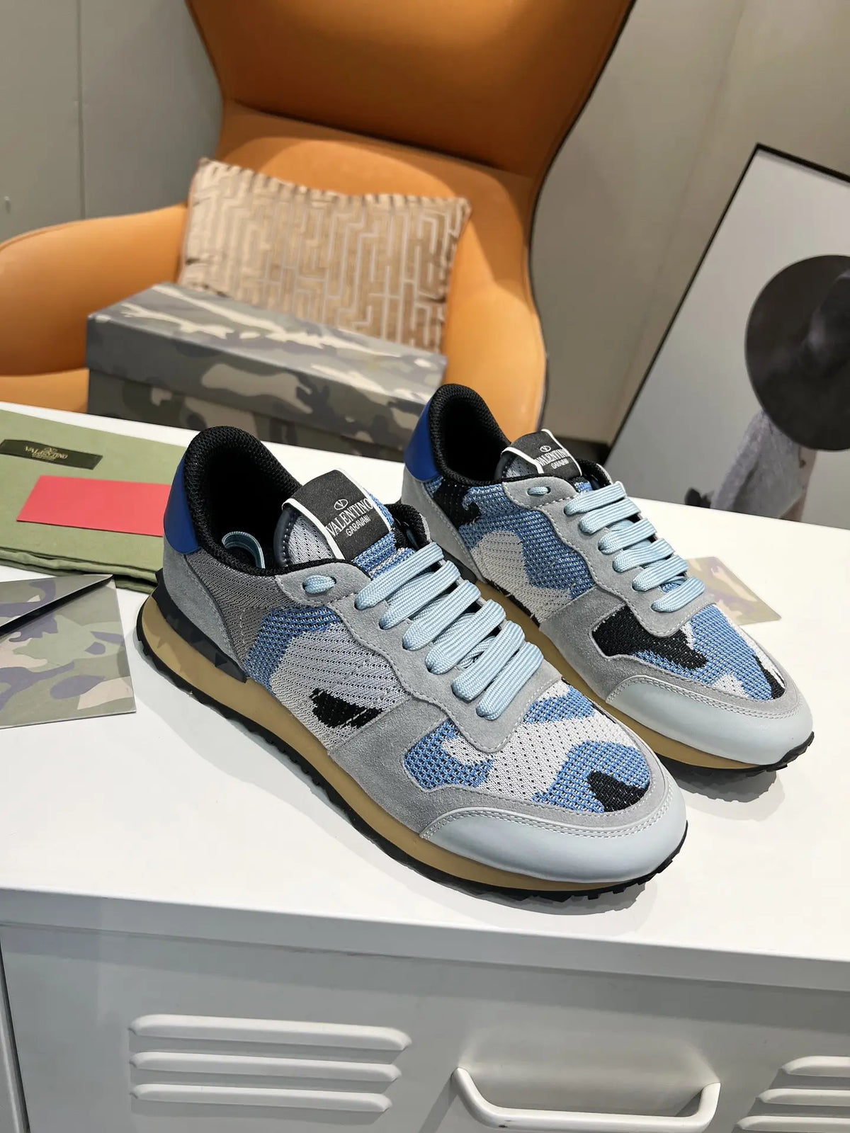 Valentino Garavani Blue Gray Camo Sneakers