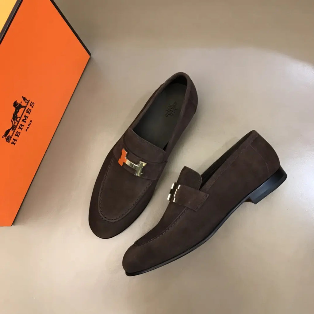Hermès Paris H Buckle Brown Loafers
