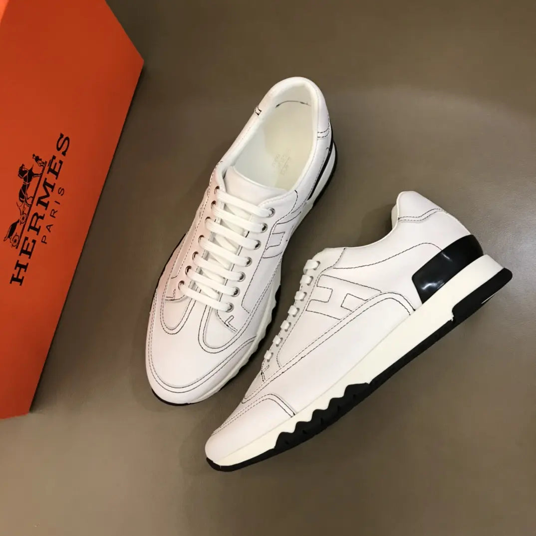 Hermes Paris White Black Leather Sneakers