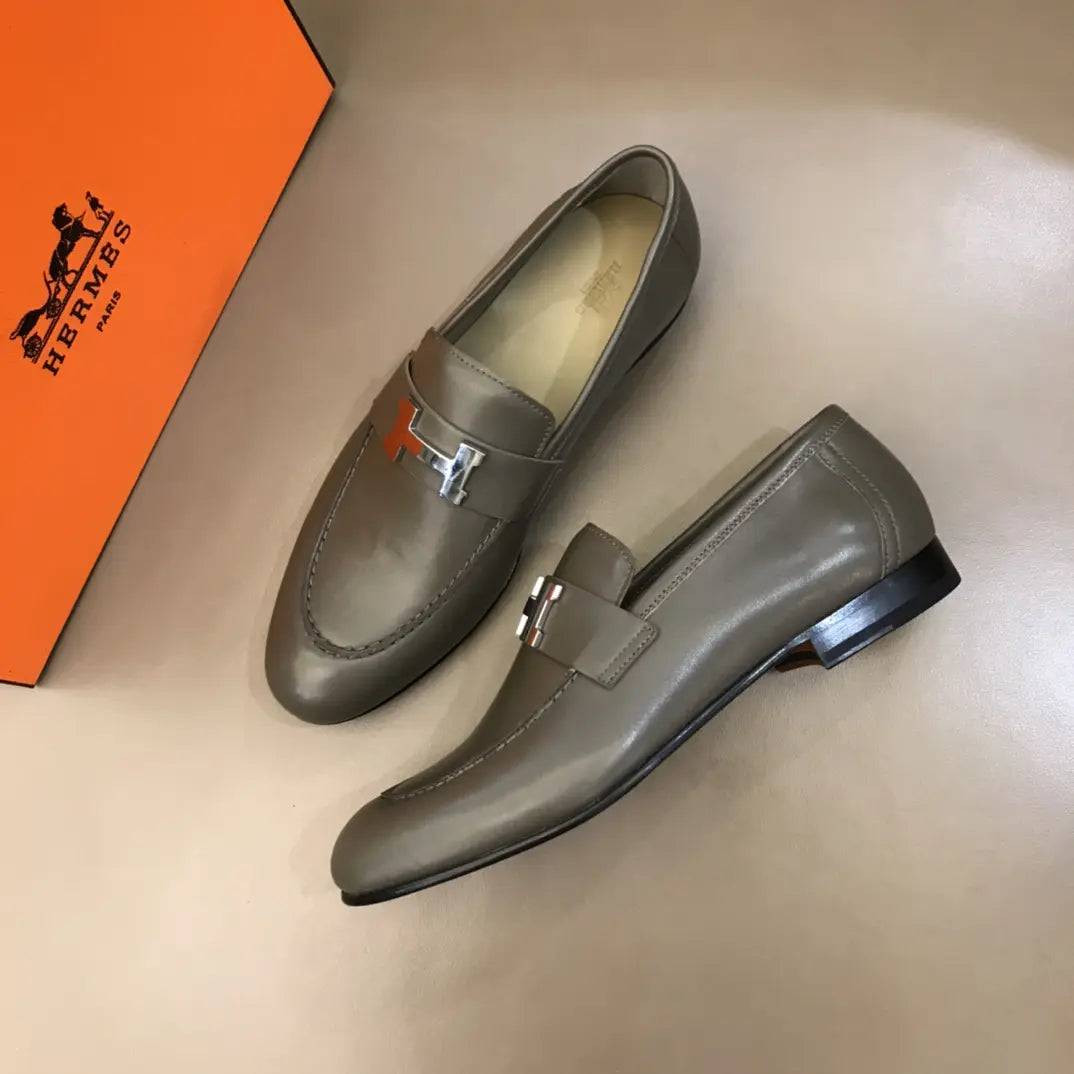 Hermes Paris H Buckle Grey Loafers