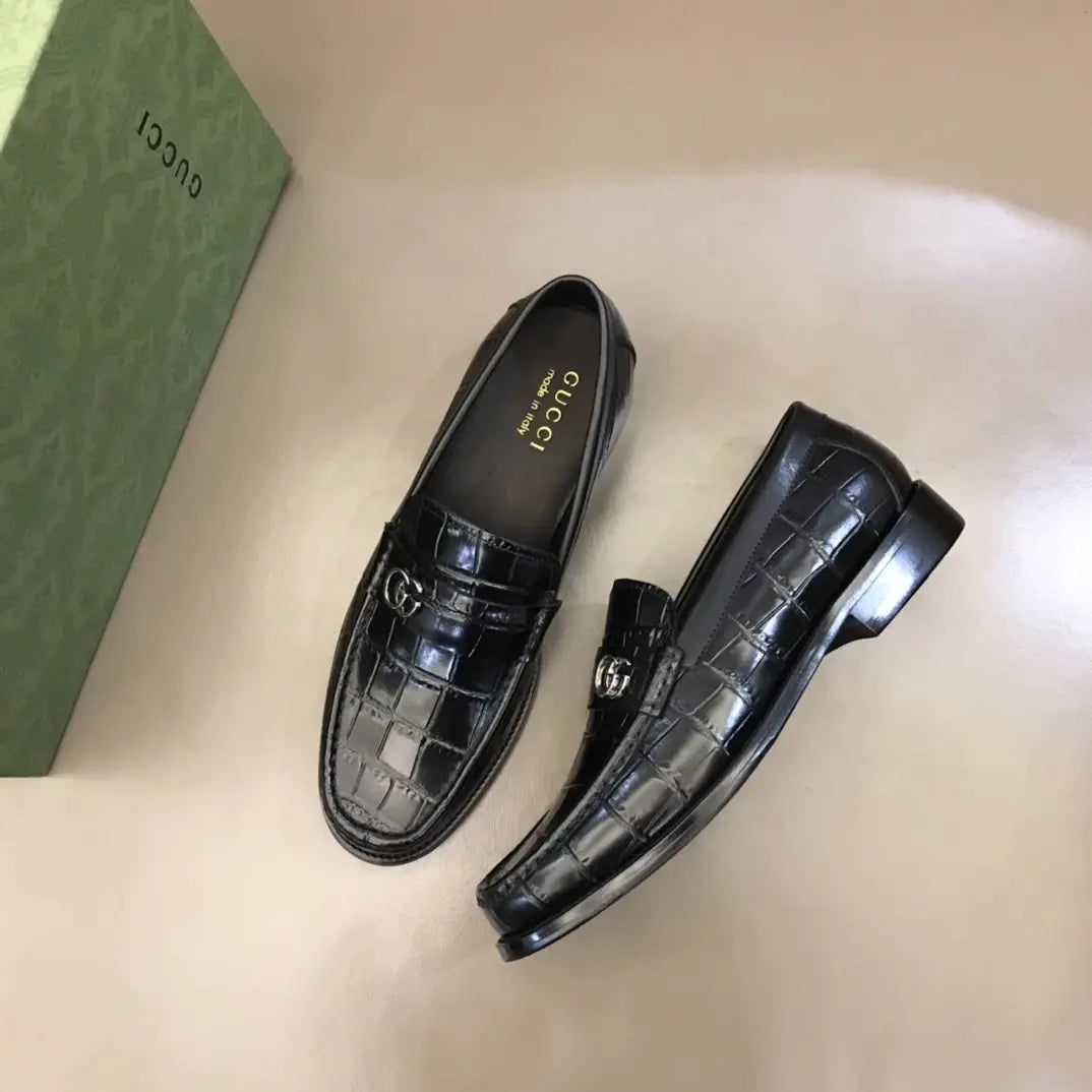 Gucci GG Horsebit Black Crocodile Loafers