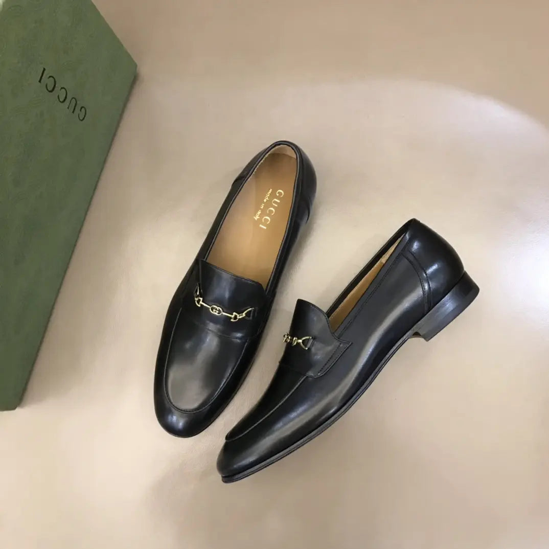Gucci Horsebit Gold Chain Black Loafers