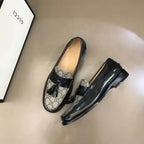 Gucci GG Black Beige Tassel Loafers