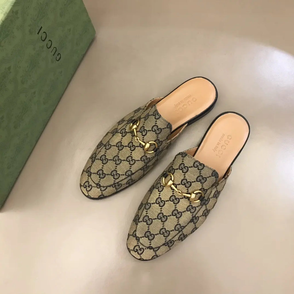 Gucci GG Supreme Beige Brown Mules