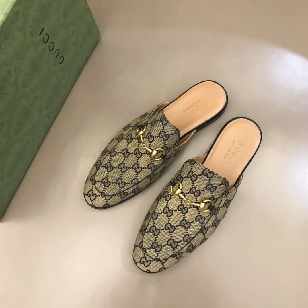 Gucci GG Supreme Beige Brown Mules