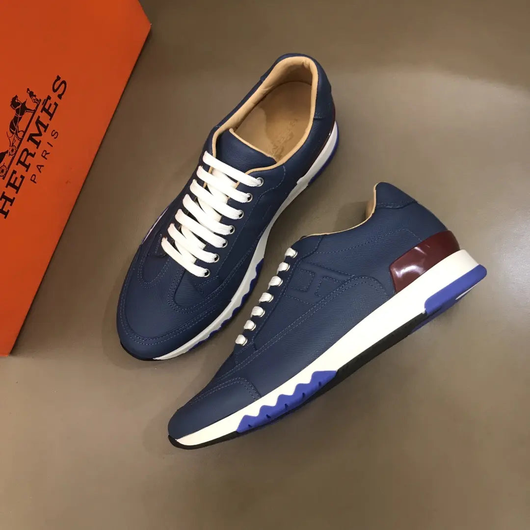 Hermès Paris Navy Blue Brown White Sneakers