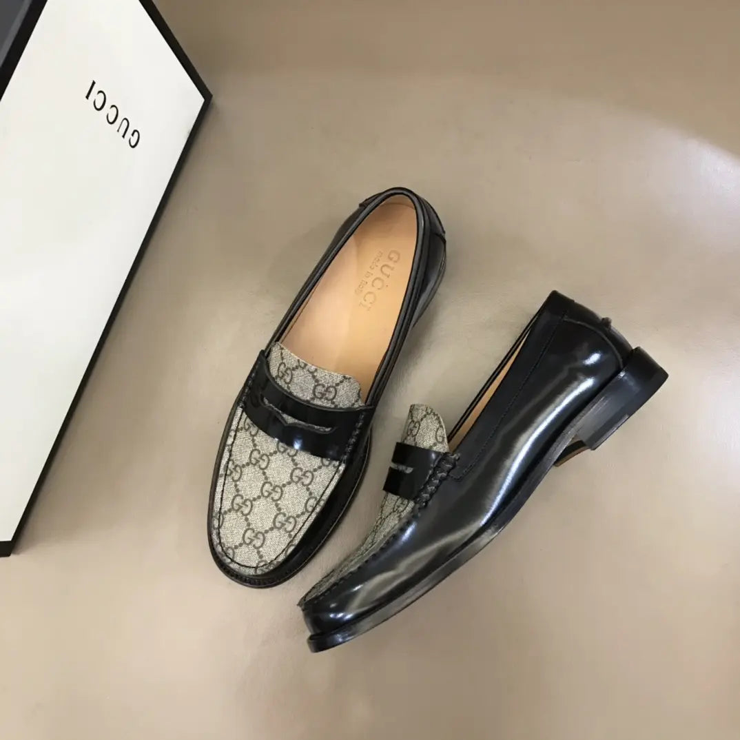 Gucci GG Black Patent Beige Loafers