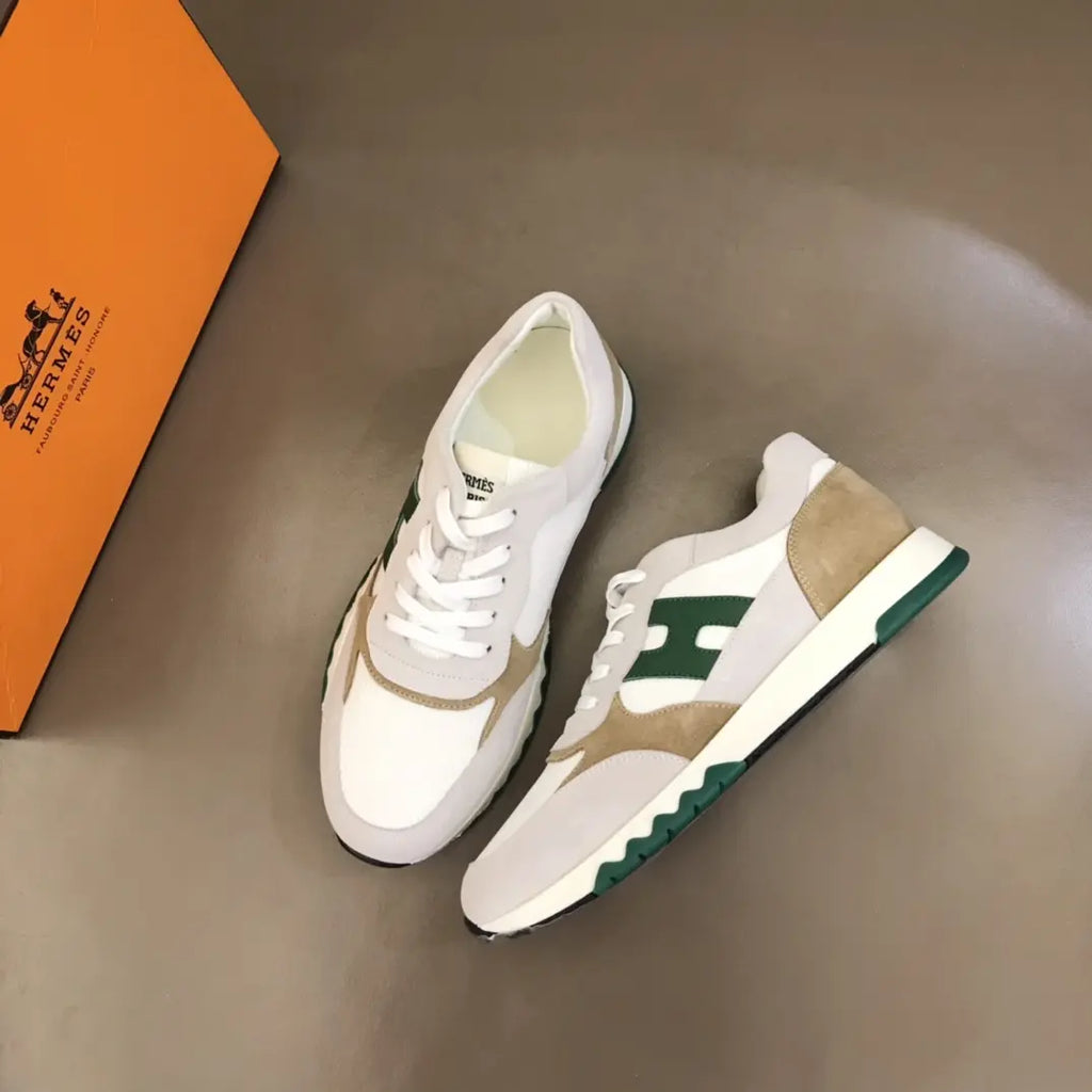 Hermes Paris White Green Beige Sneakers