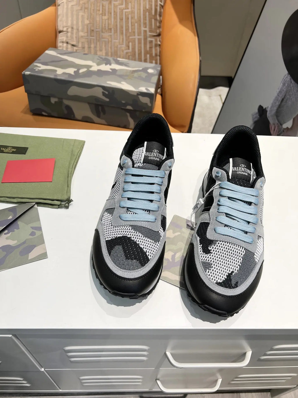 Valentino Rockrunner Grey Black Camouflage Sneakers