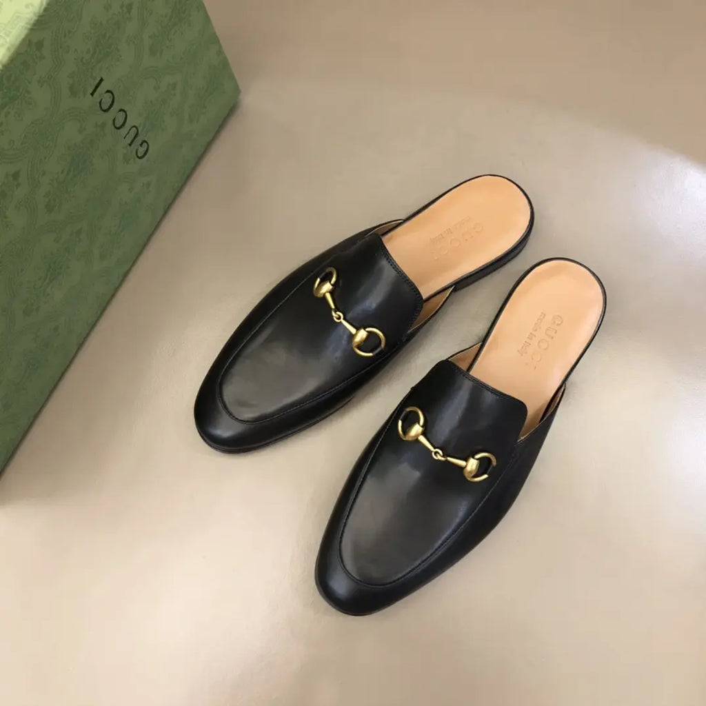 Gucci Horsebit Black Gold Bit Mules