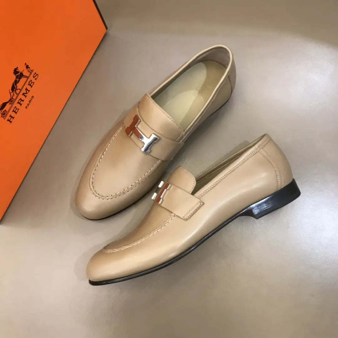 Hermes H Beige Loafers
