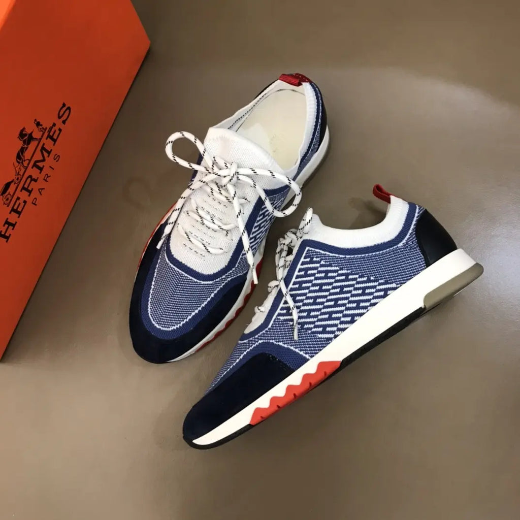 Hermes Navy Blue White Red Sneakers