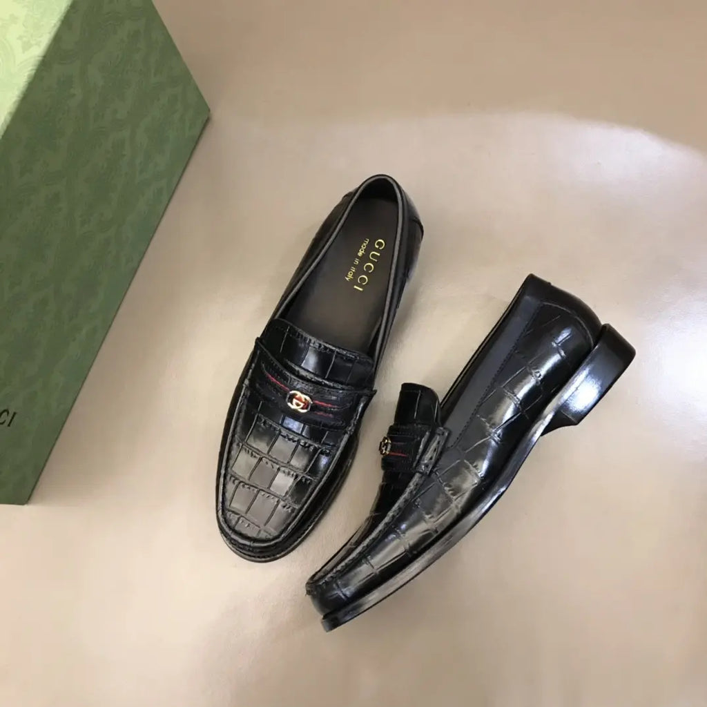 Gucci Horsebit Black Crocodile Loafers