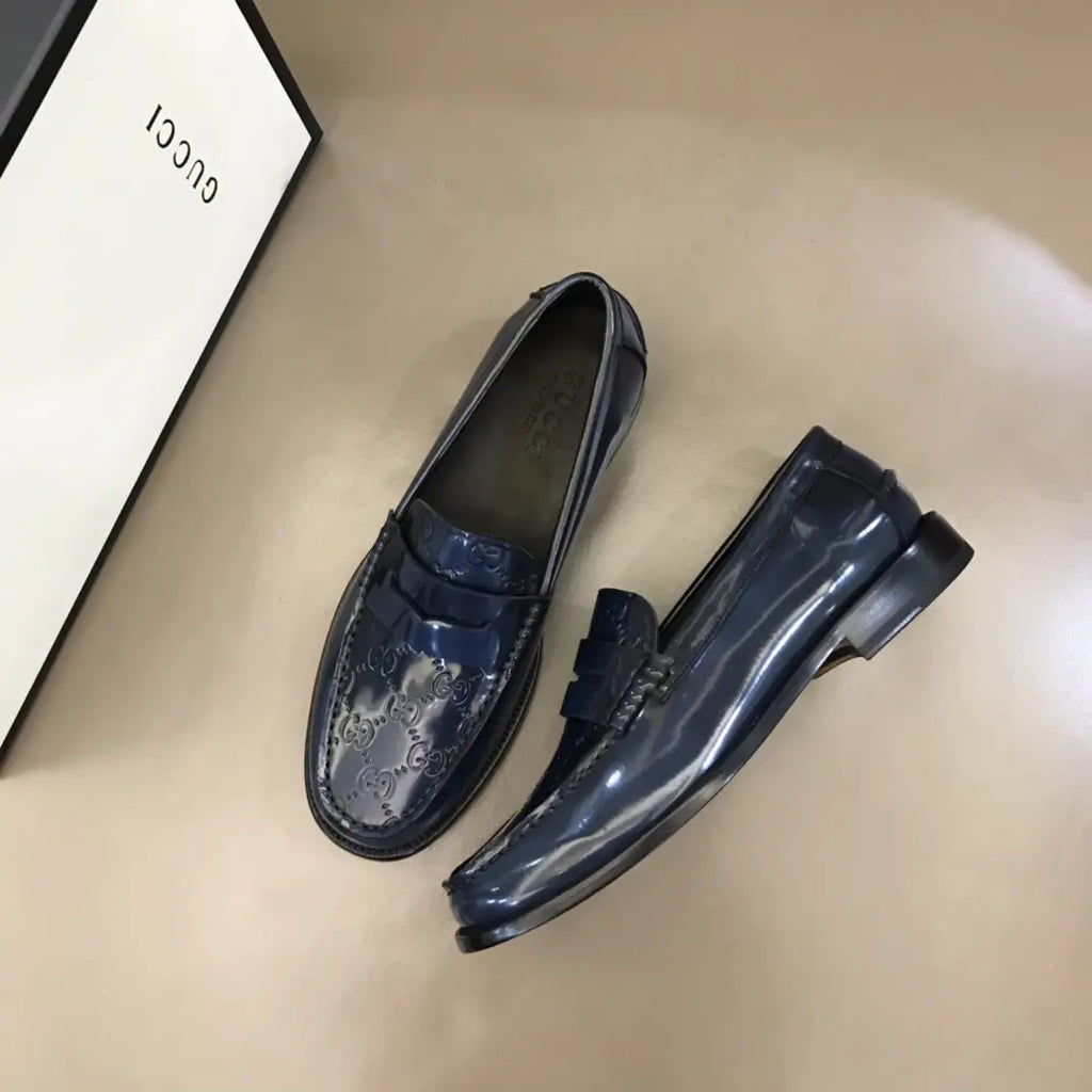 Gucci GG Blue Patent Leather Loafers