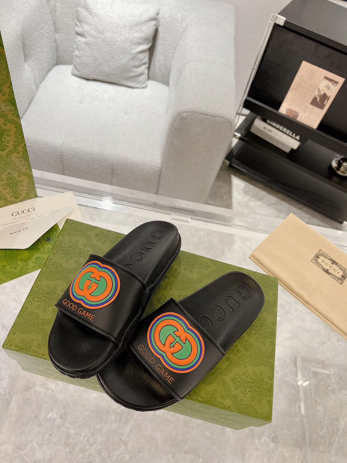 Gucci GG Black Logo Slides