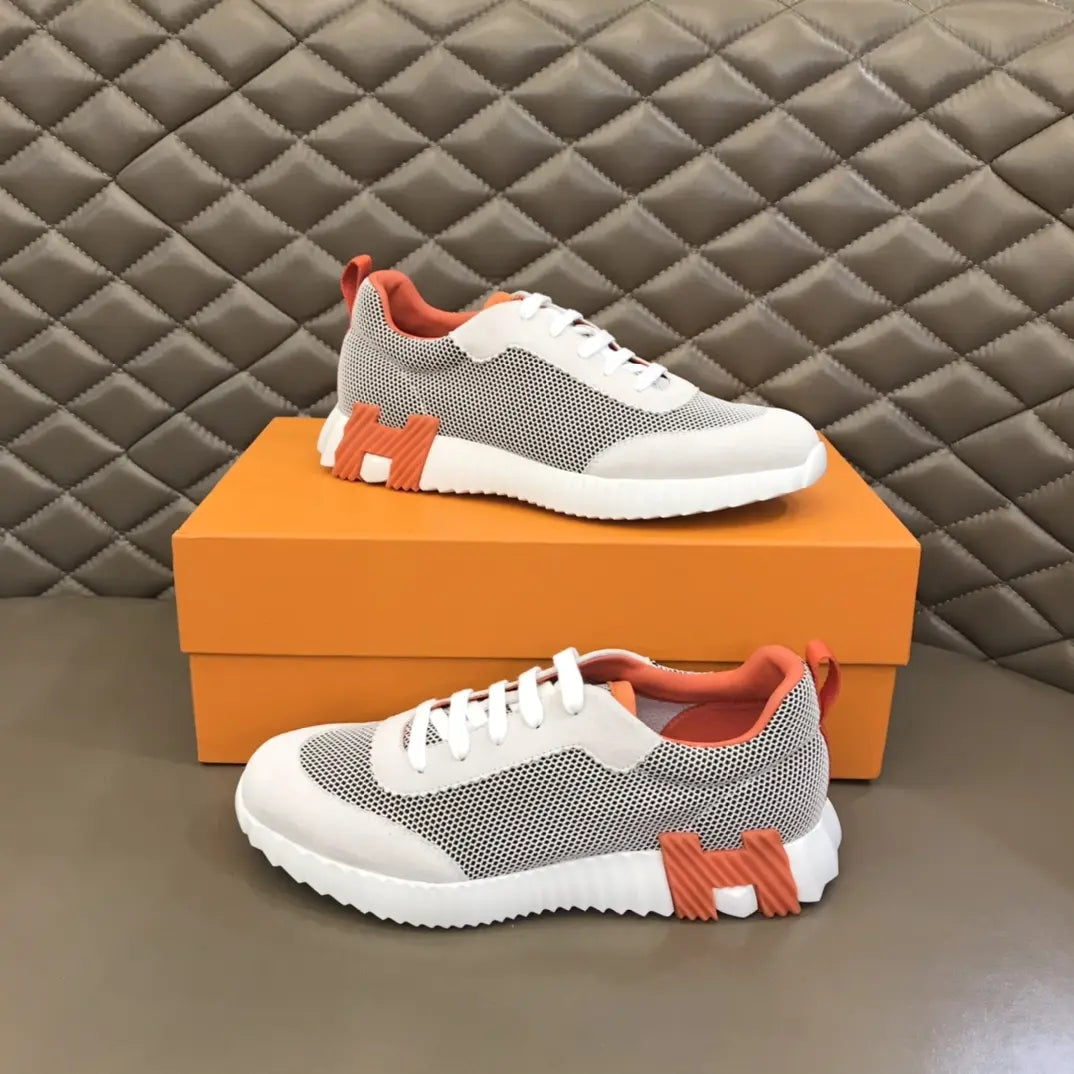 Hermes White Orange Blue Mesh Sneakers