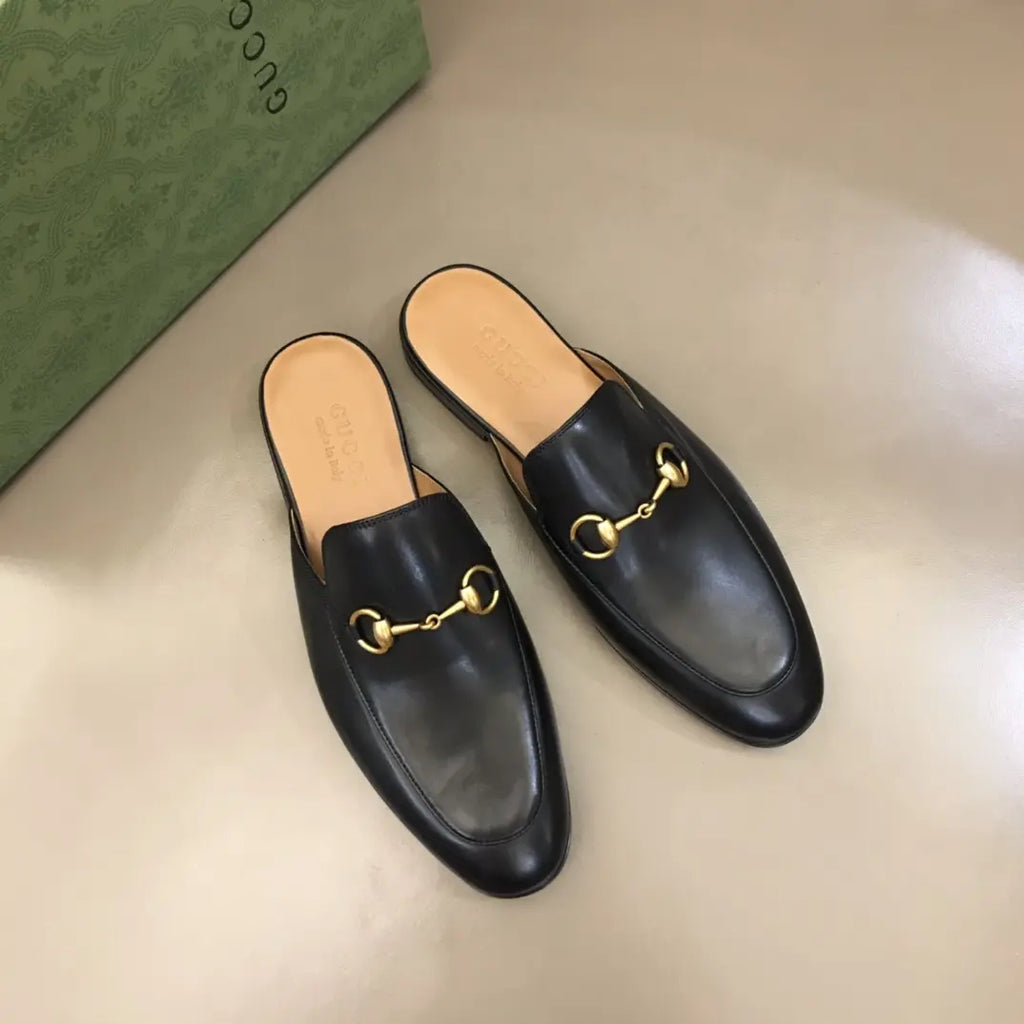 Gucci Horsebit Black Gold Bit Mules