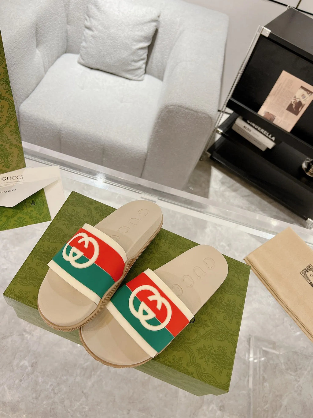 Gucci GG Beige Red Green Slides