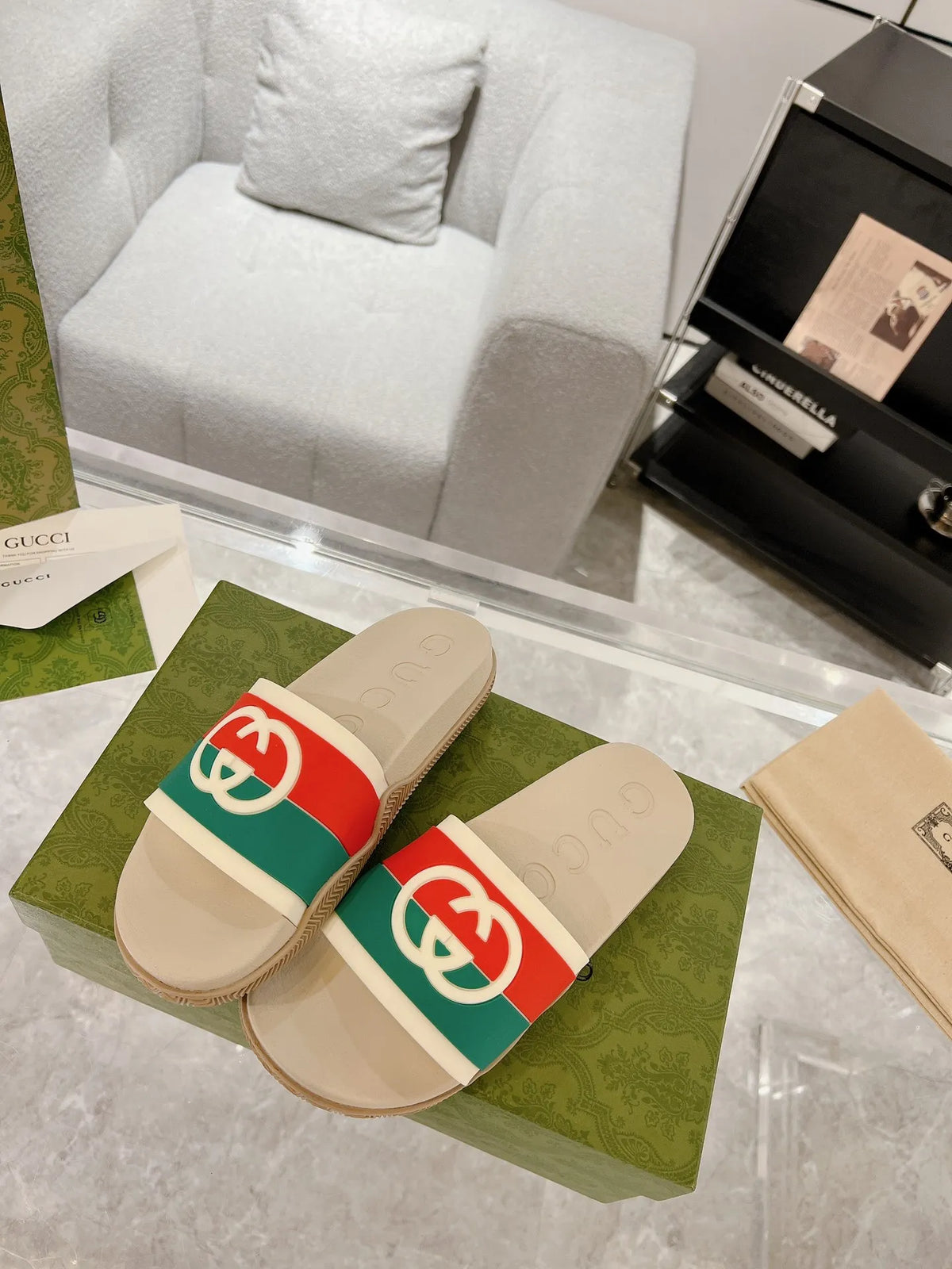 Gucci GG Beige Red Green Slides