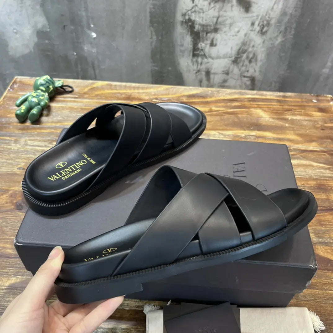 Valentino Garavani Black Cross Strap Sandals