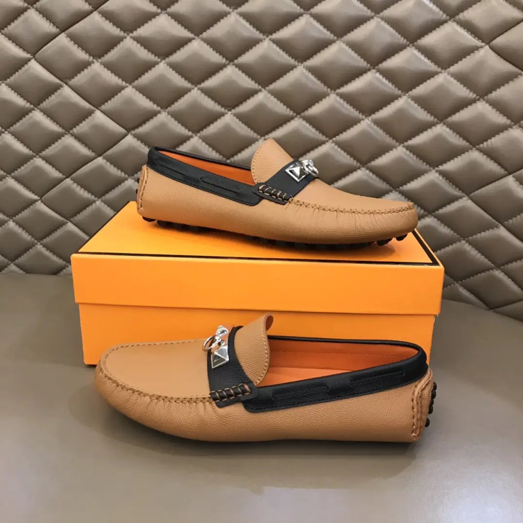 Hermès H Patent Beige Black Loafers