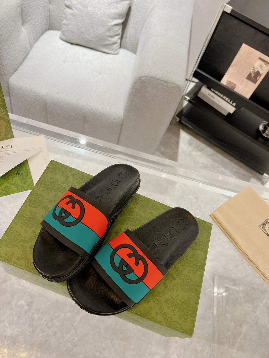 Gucci GG Black Green Red Slides