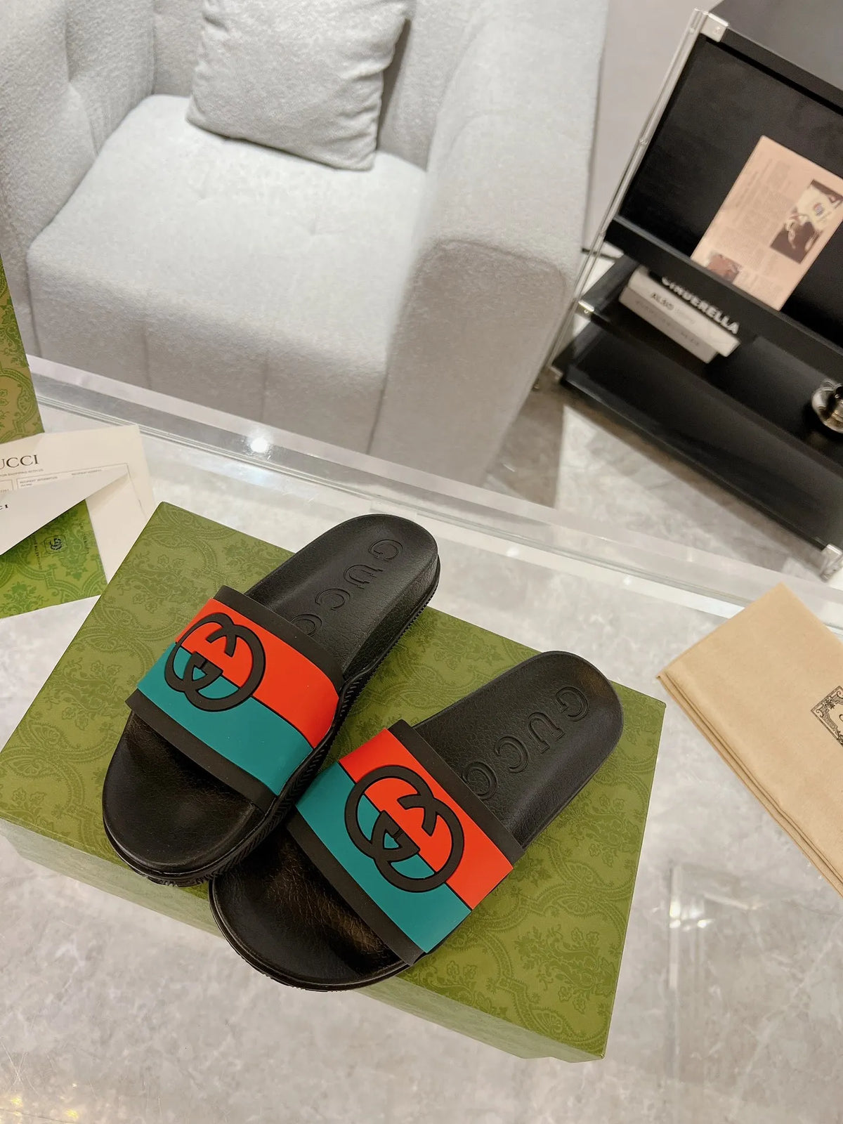 Gucci GG Black Green Red Slides