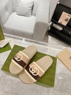 Gucci GG Beige Brown White Slides
