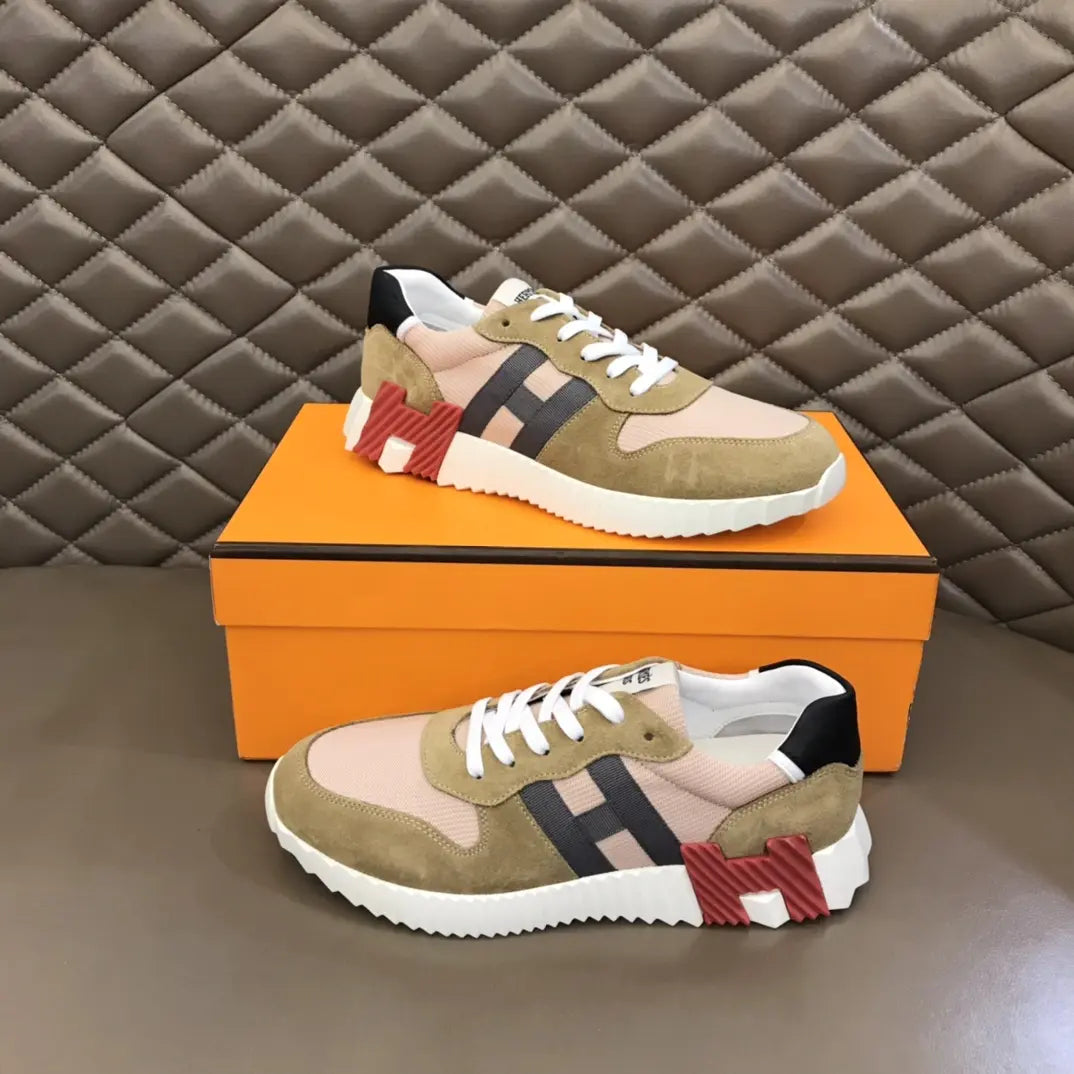 Hermès Pink Beige Black White Sneakers