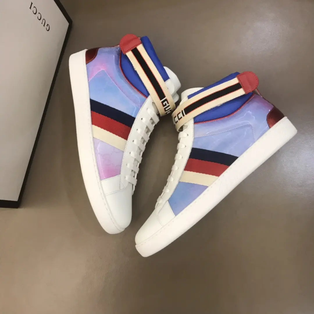Gucci High Top White Blue Red Sneakers