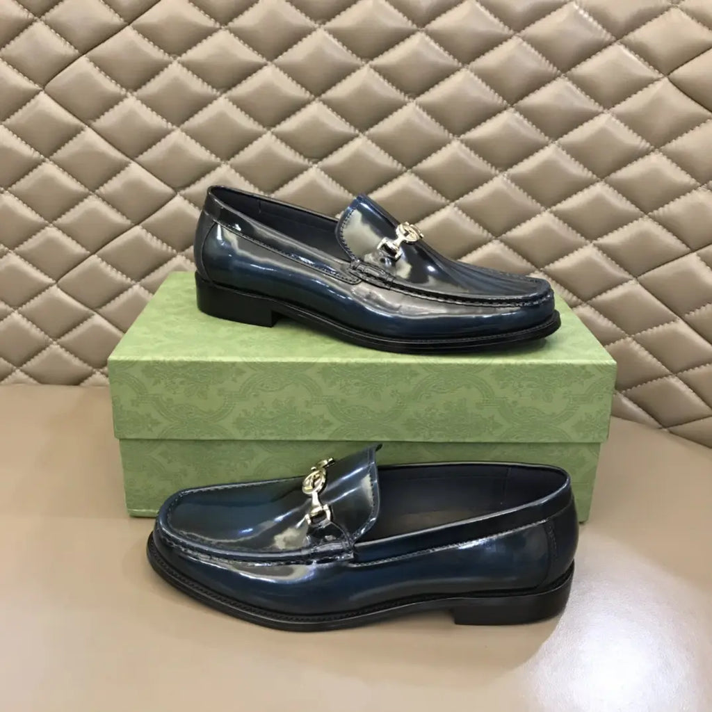 Gucci Horsebit Patent Navy Blue Loafers