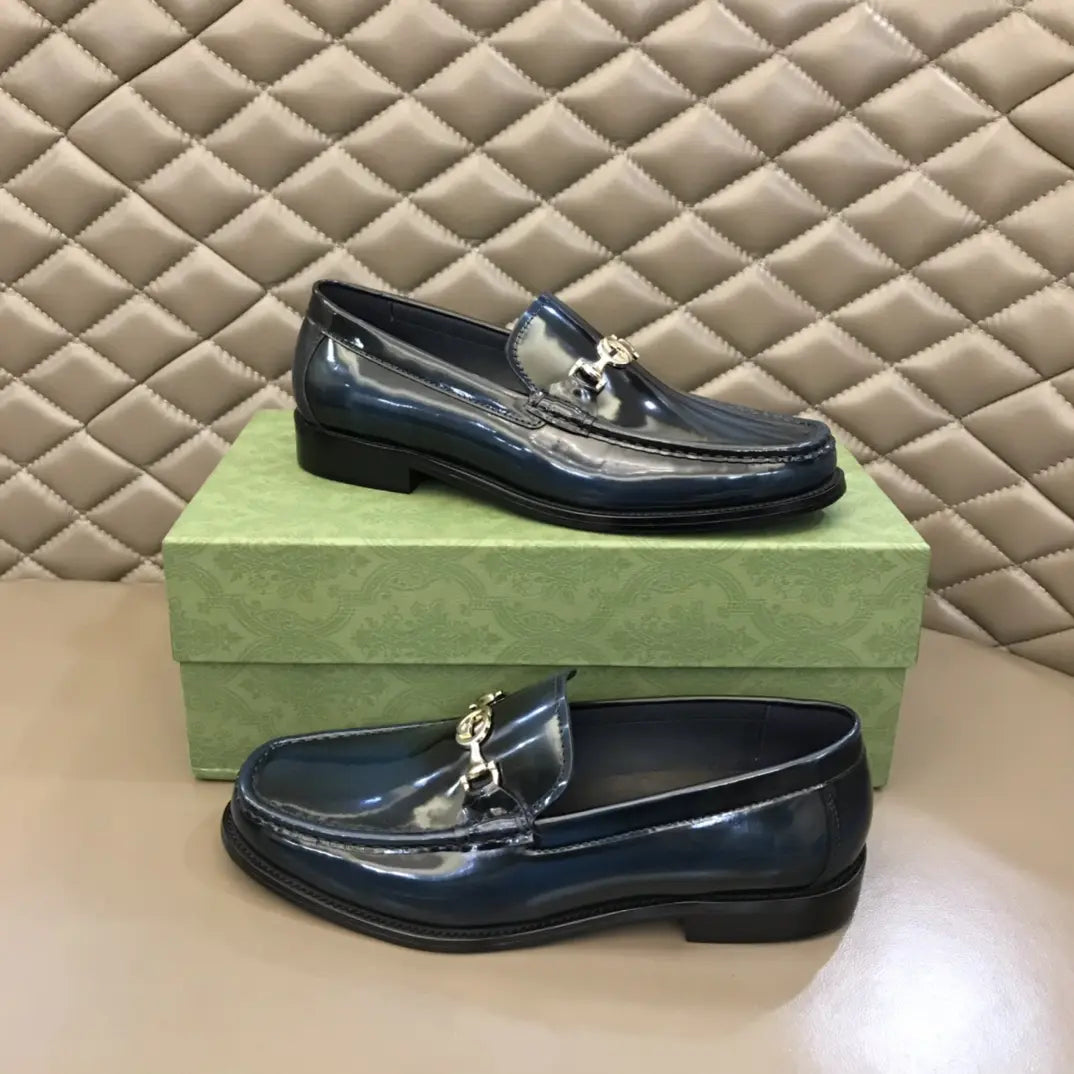 Gucci Horsebit Patent Navy Blue Loafers