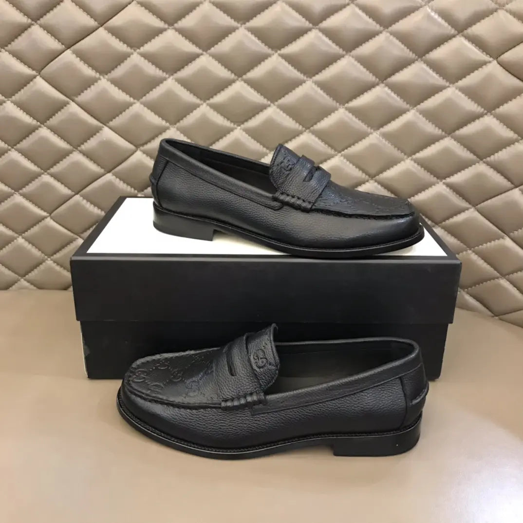 Gucci GG Monogram Black Leather Loafers