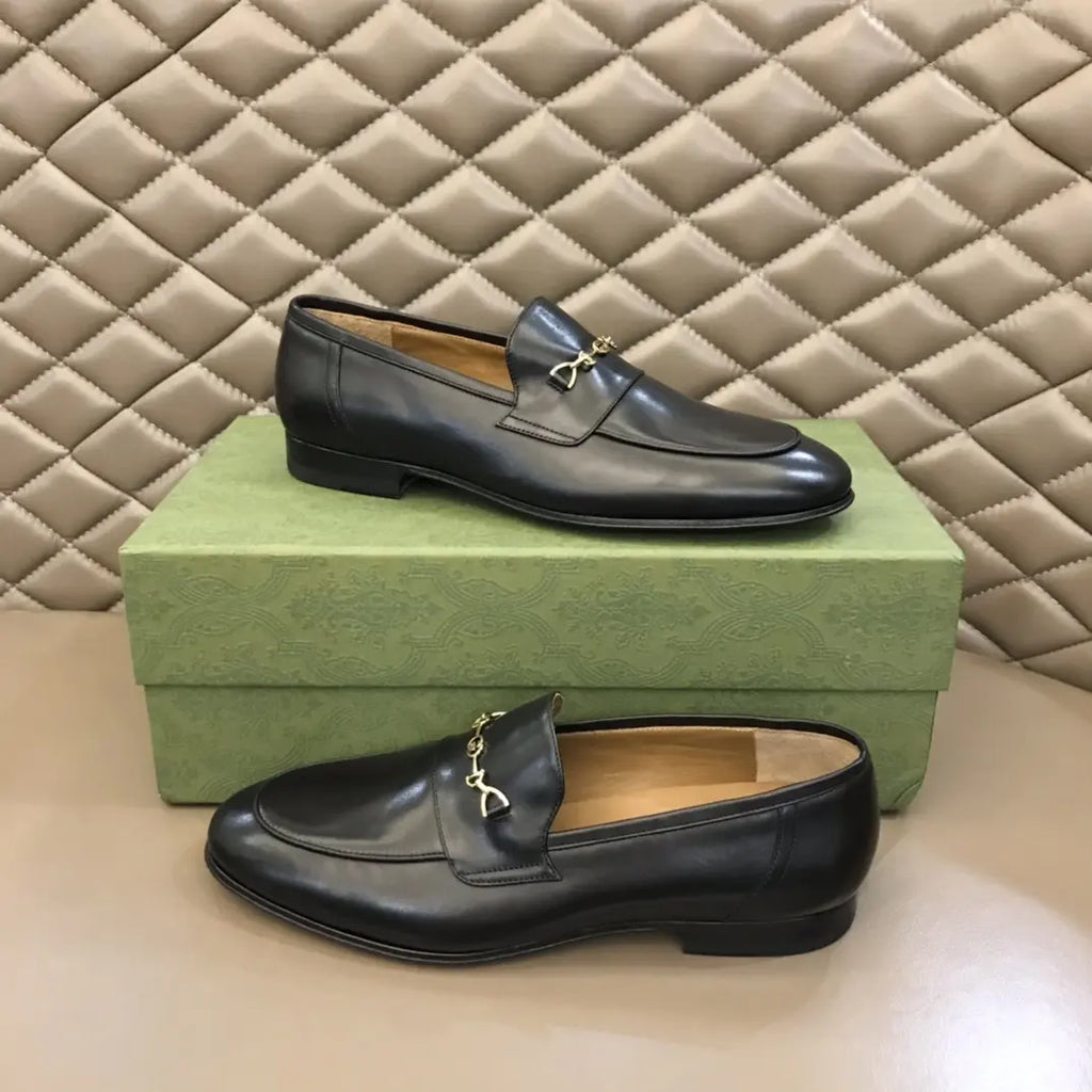 Gucci Horsebit Gold Chain Black Loafers