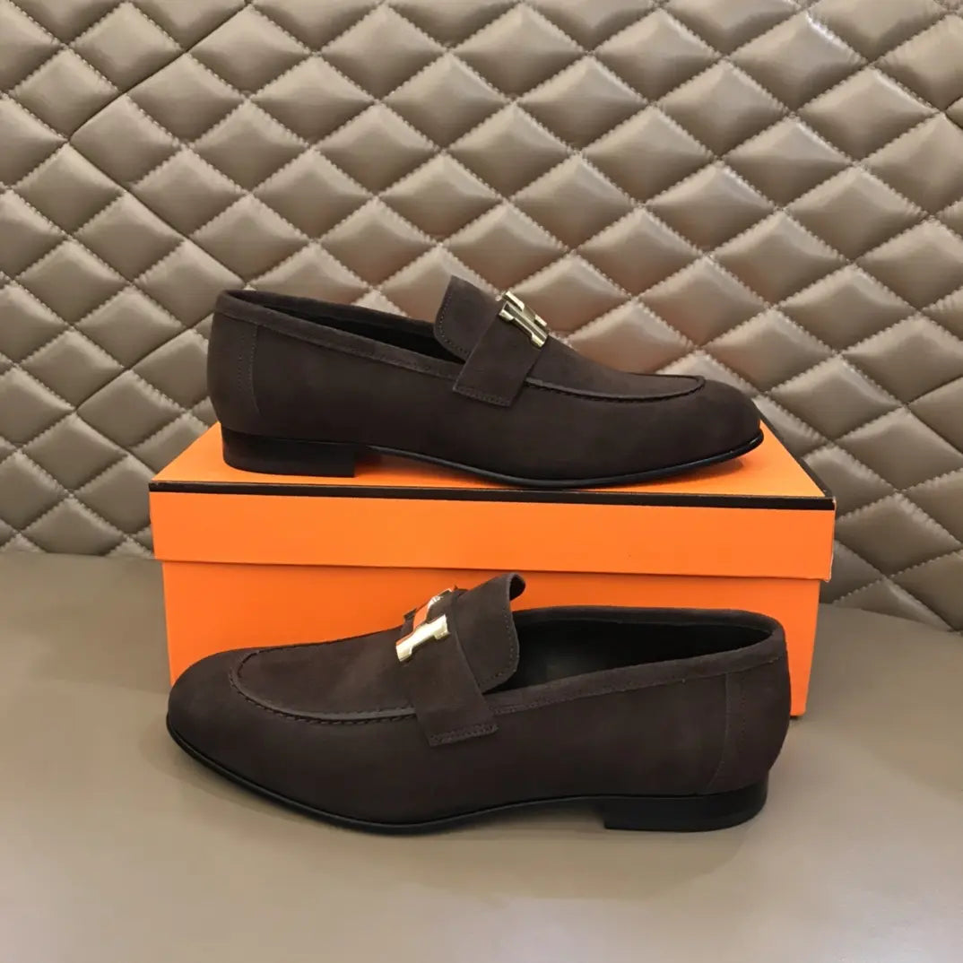 Hermès Paris H Buckle Brown Loafers