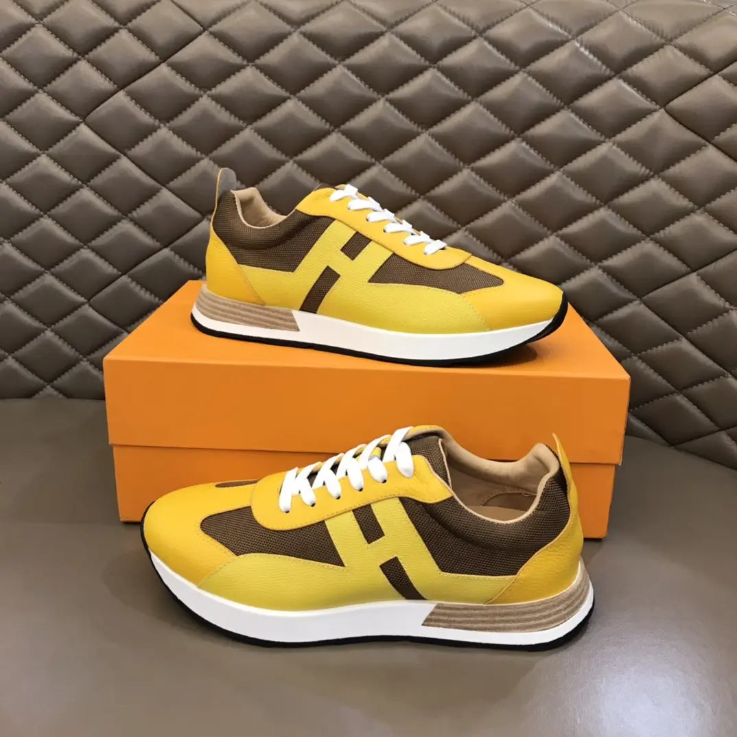 Hermes Yellow Brown Black White Sneakers