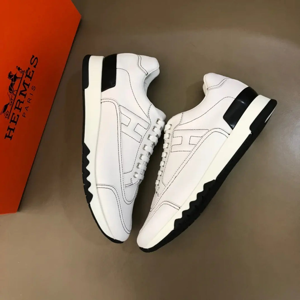 Hermes Paris White Black Leather Sneakers
