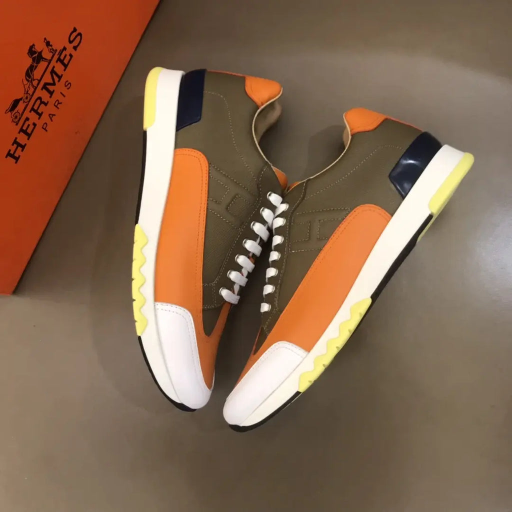 Hermes Olive Green Orange Blue White Sneakers