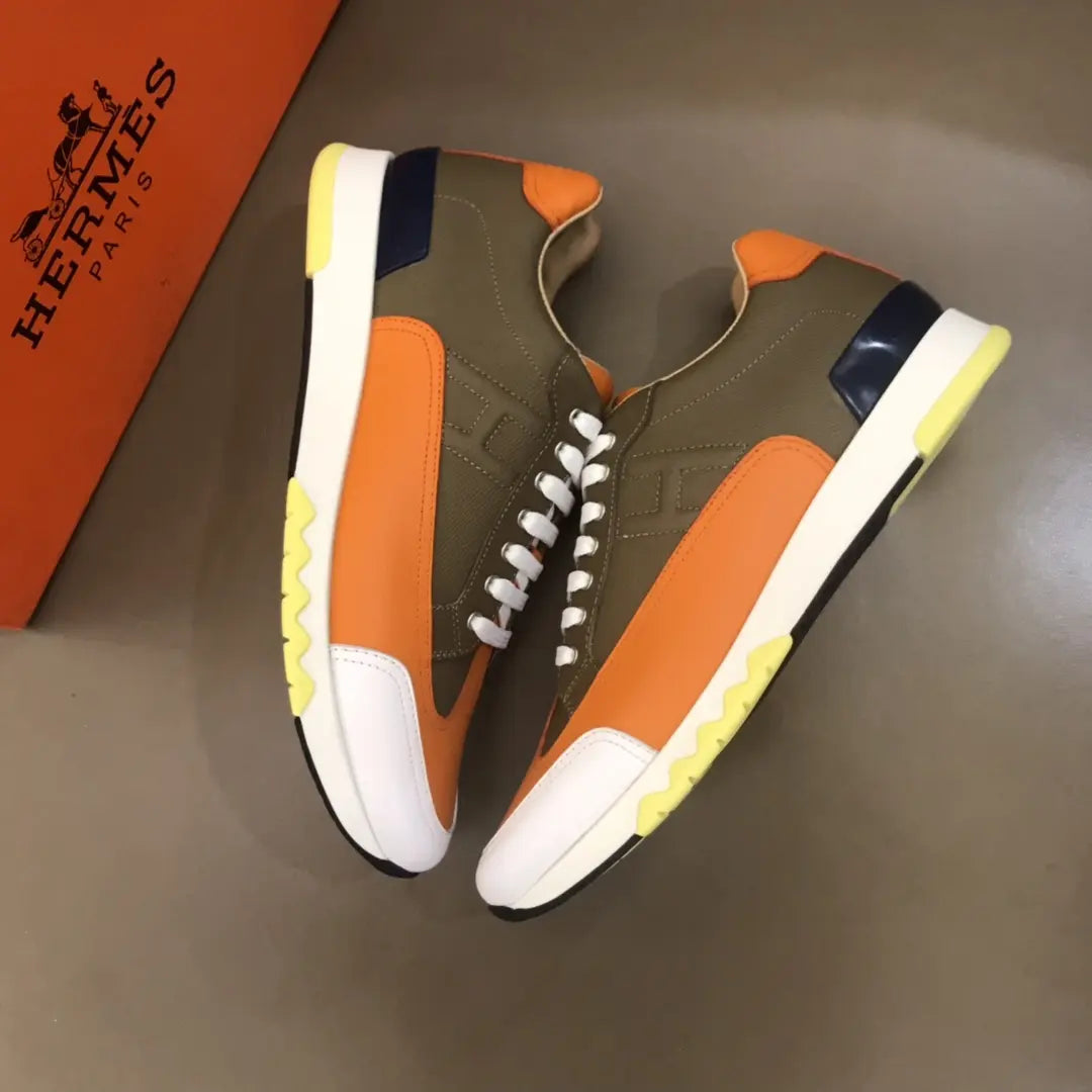 Hermes Olive Green Orange Blue White Sneakers