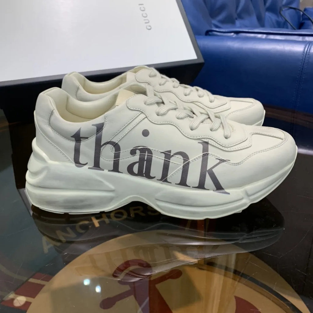 Thank Text White Cream Beige Sneakers