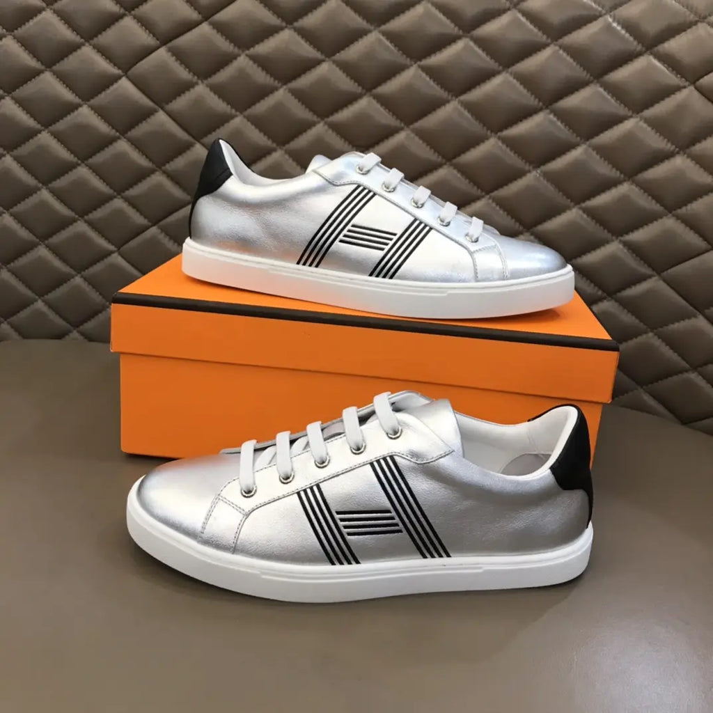 Hermes Silver Black Low Top Sneakers