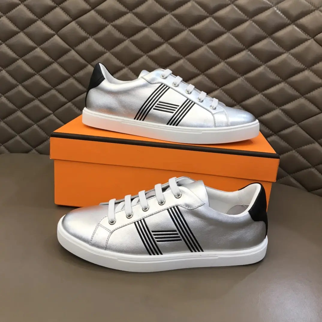 Hermes Silver Black Low Top Sneakers