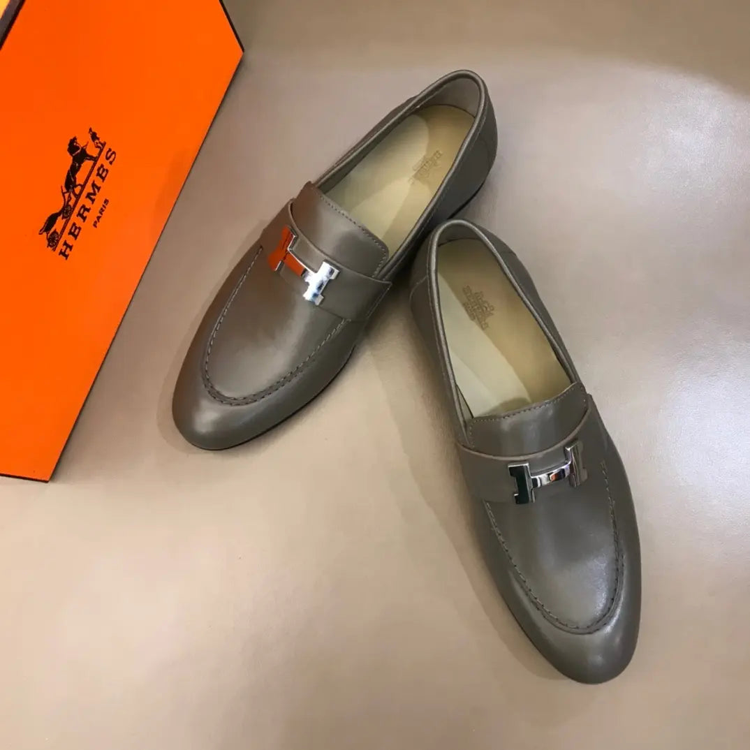 Hermes Paris H Buckle Grey Loafers
