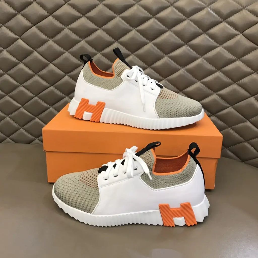 Hermes H White Beige Orange Sneakers
